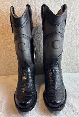 Cuadra Western Cowboy Boots Black Genuine Caiman Exotic Leather Mens 8 EE 26492